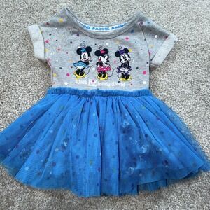Disney Parks Minnie Mouse Walt Disney World Gray Blue Tutu Bodysuit Dress NB